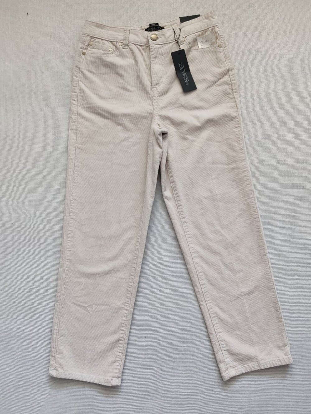 NWT Rachel Zoe High Rise Straight Leg Ankle Corduroy Pants Beige Ivory Size 4